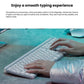 Graphic demonstrating Logitech Flow technology on the MX Keys S, allowing seamless file transfer and text copying between Windows and macOS computers.