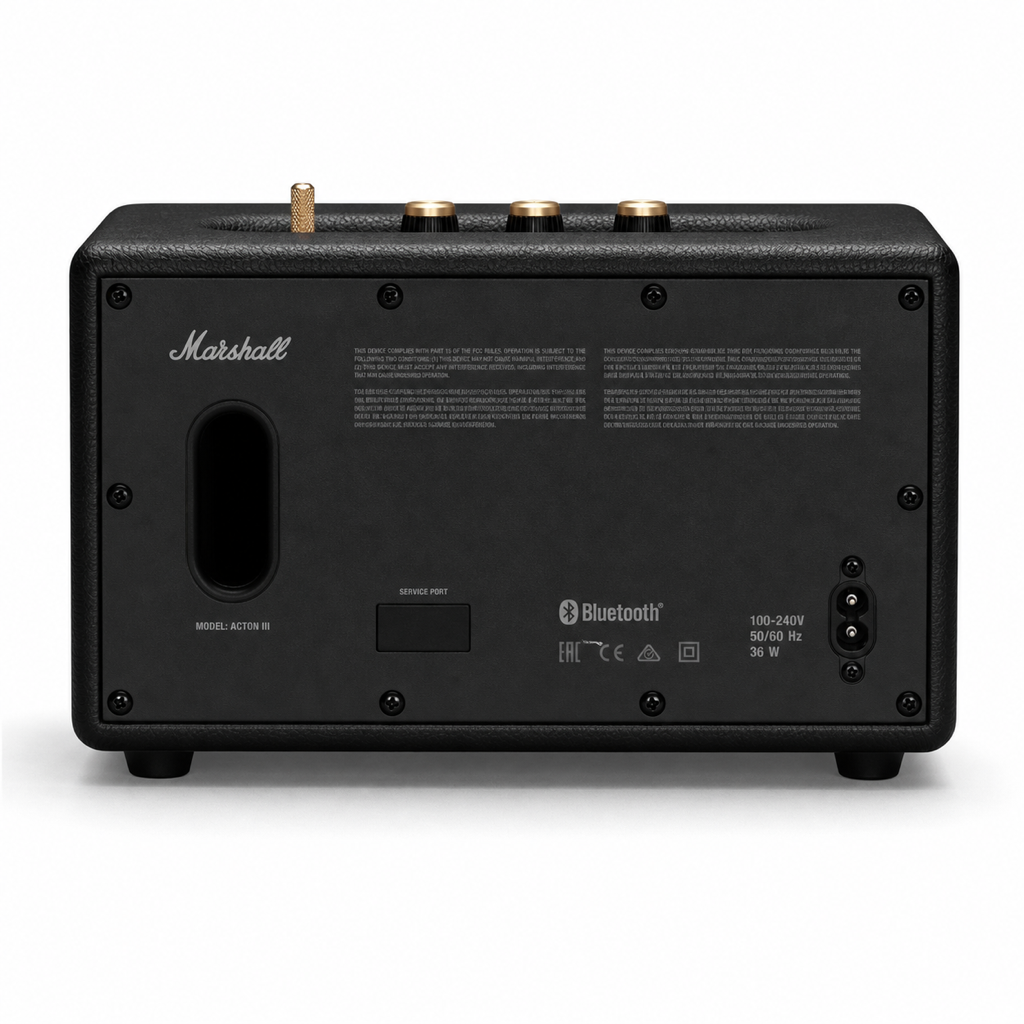 Marshall Acton III speaker rear panel and label