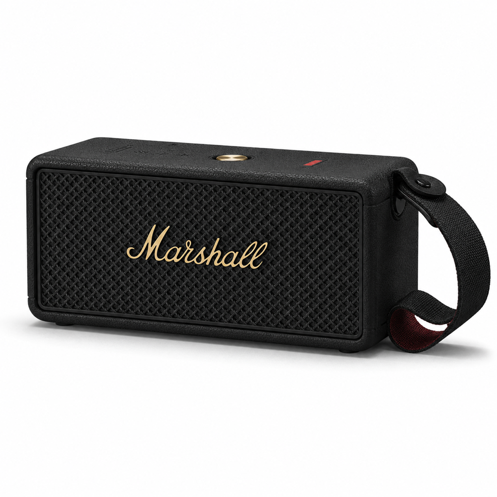 Marshall Middleton II portable speaker in black and brass, front view