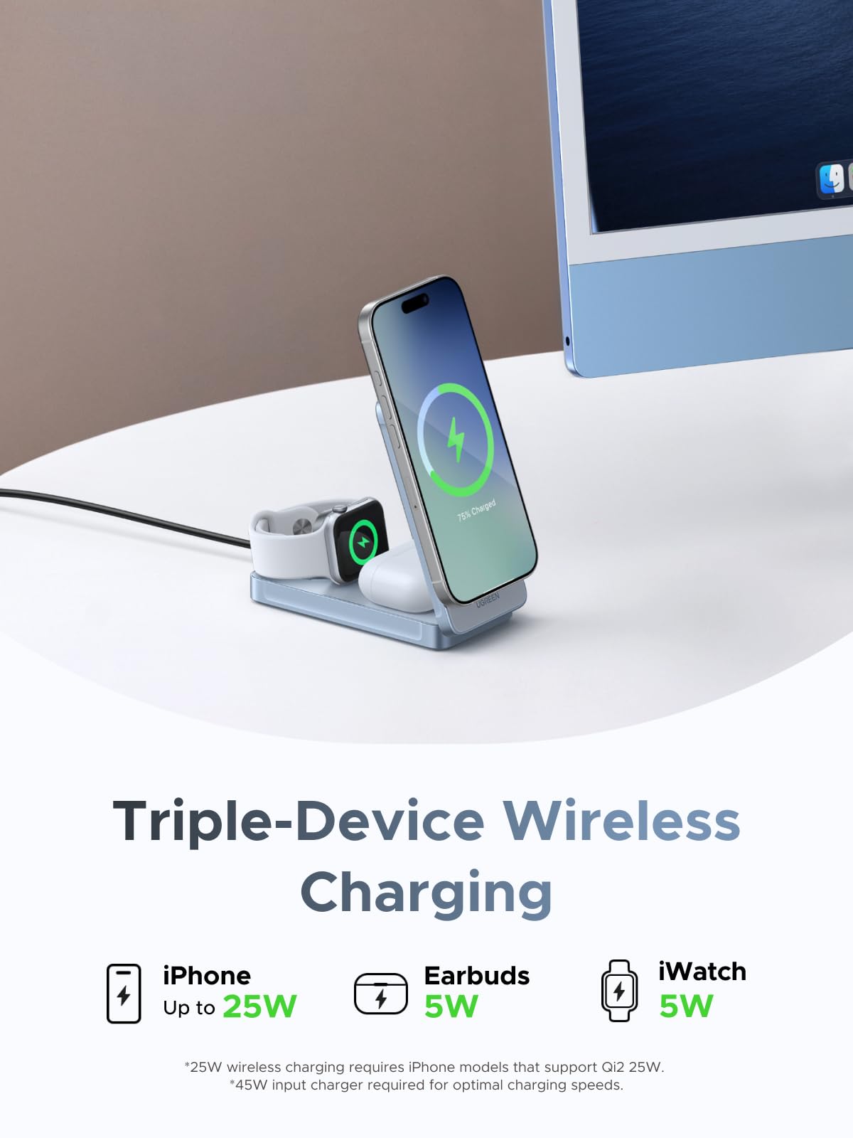 UGREEN MagFlow 55964 Qi2 25W 3-in-1 Charger product view 3