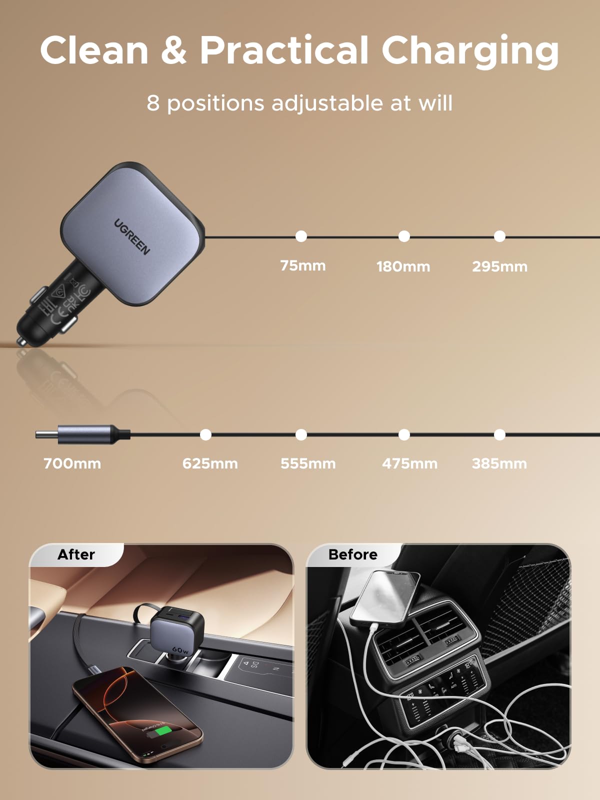 UGREEN Nexode 55212 60W Retractable Car Charger product view 6